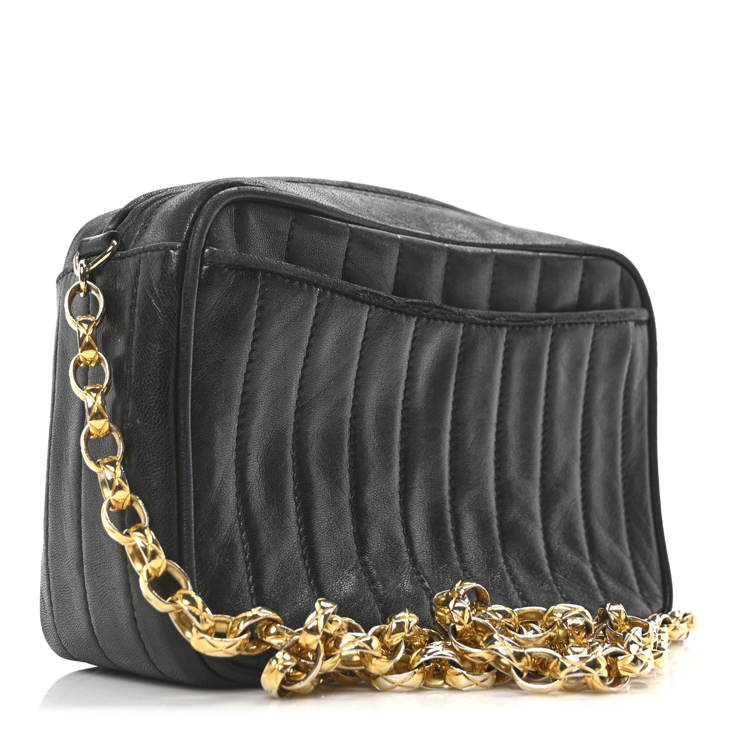 Lambskin Vertical Quilted Tassel Camera Case Black