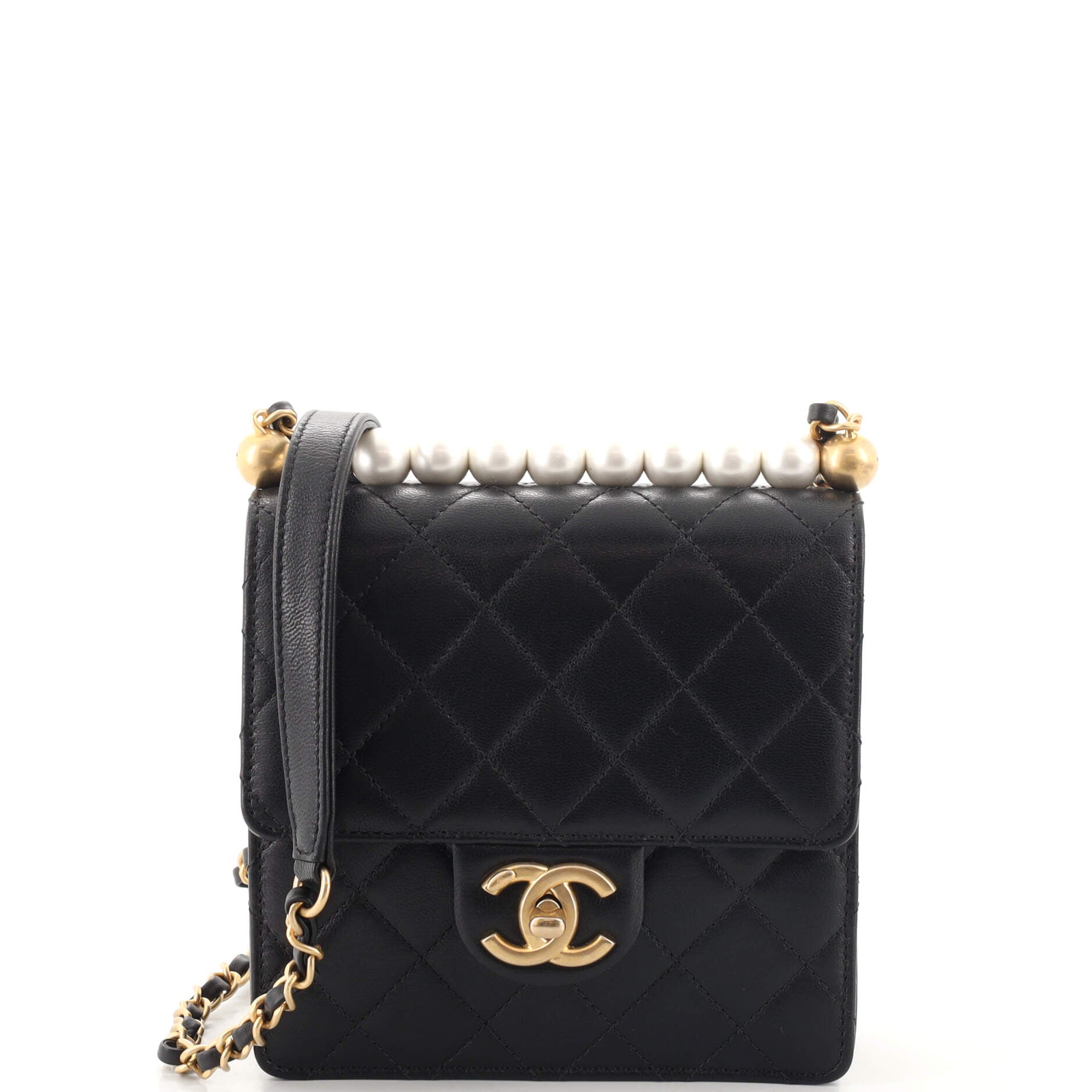 Chic Pearls Flap Bag Quilted Lambskin Mini