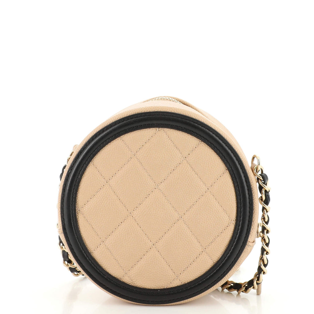 Filigree Round Clutch with Chain Quilted Caviar Mini
