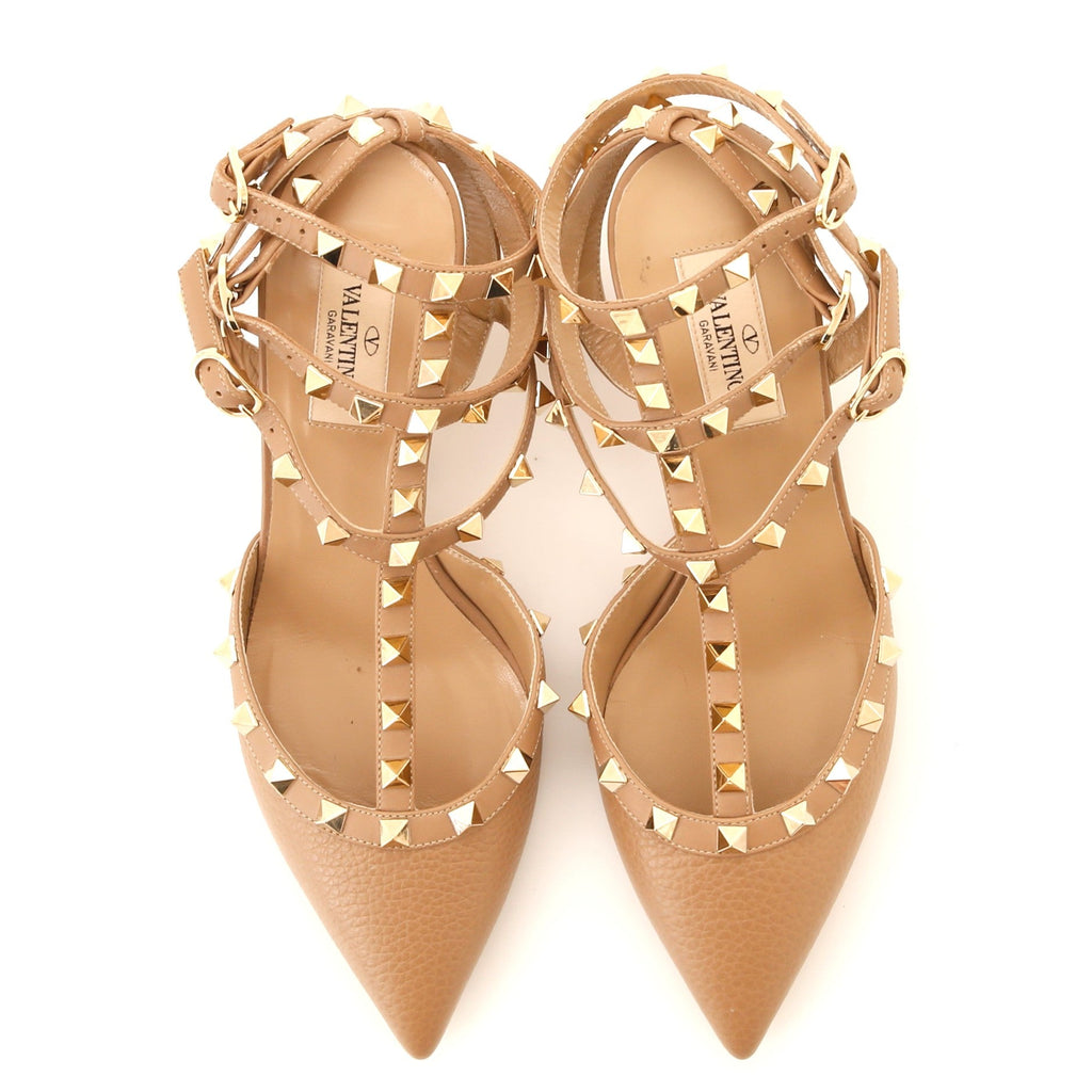 Women's Rockstud Caged Ankle Strap Pumps Leather 65