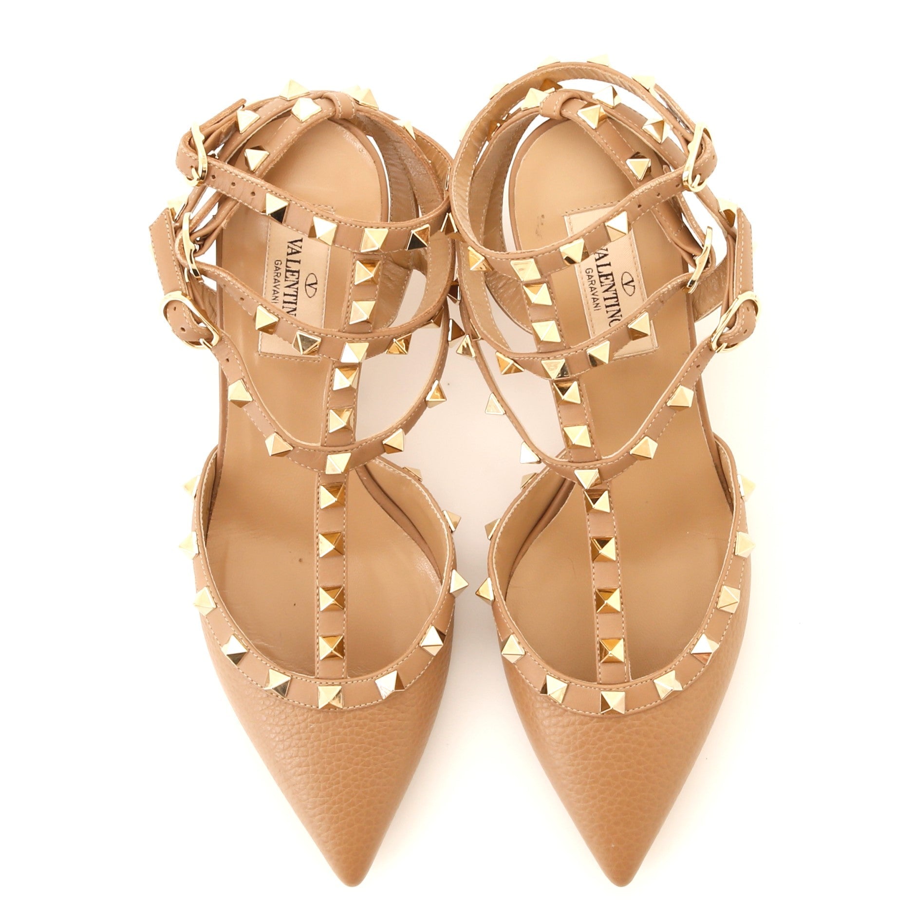 Women's Rockstud Caged Ankle Strap Pumps Leather 65