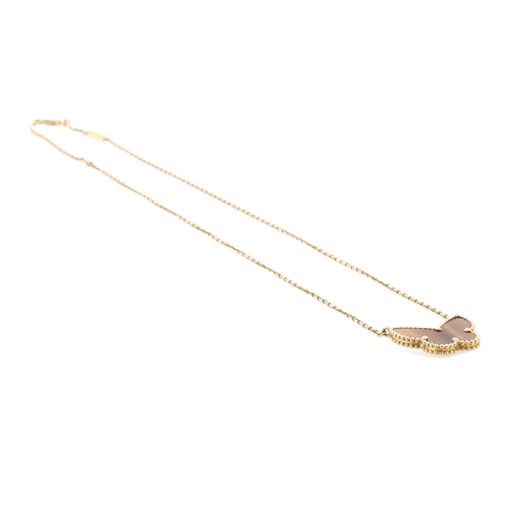 Lucky Alhambra Papillon Pendant Necklace 18K Yellow Gold and Tiger Eye