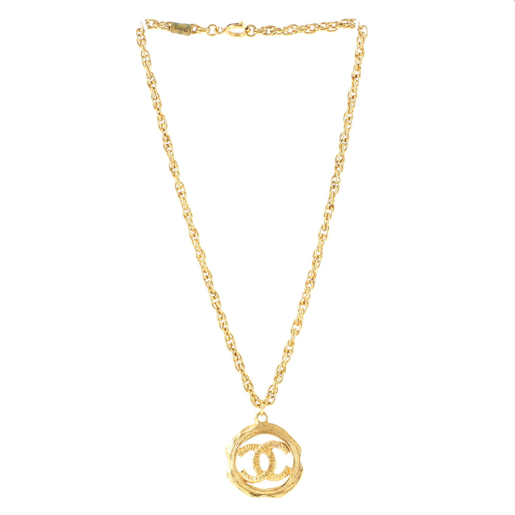 Vintage CC Round Cut-Out Pendant Necklace Metal