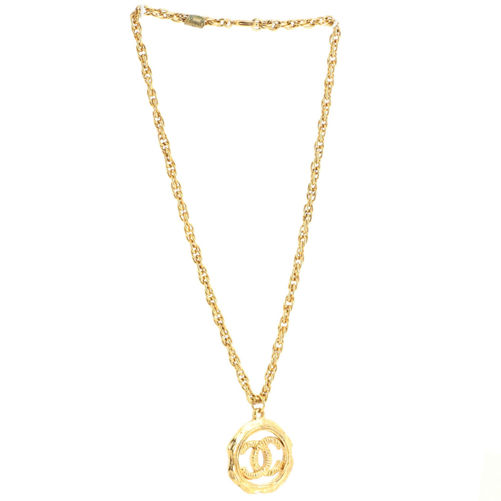 Vintage CC Round Cut-Out Pendant Necklace Metal