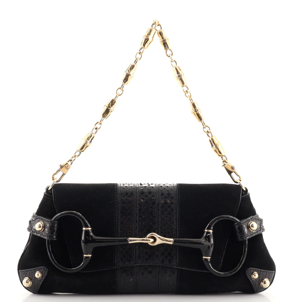 Horsebit Chain Clutch Suede with Snakeskin Medium