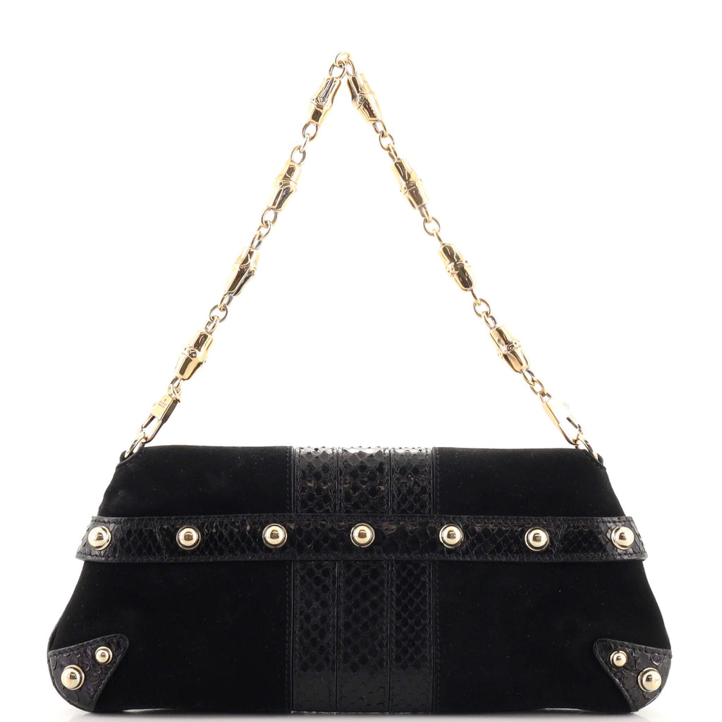 Horsebit Chain Clutch Suede with Snakeskin Medium