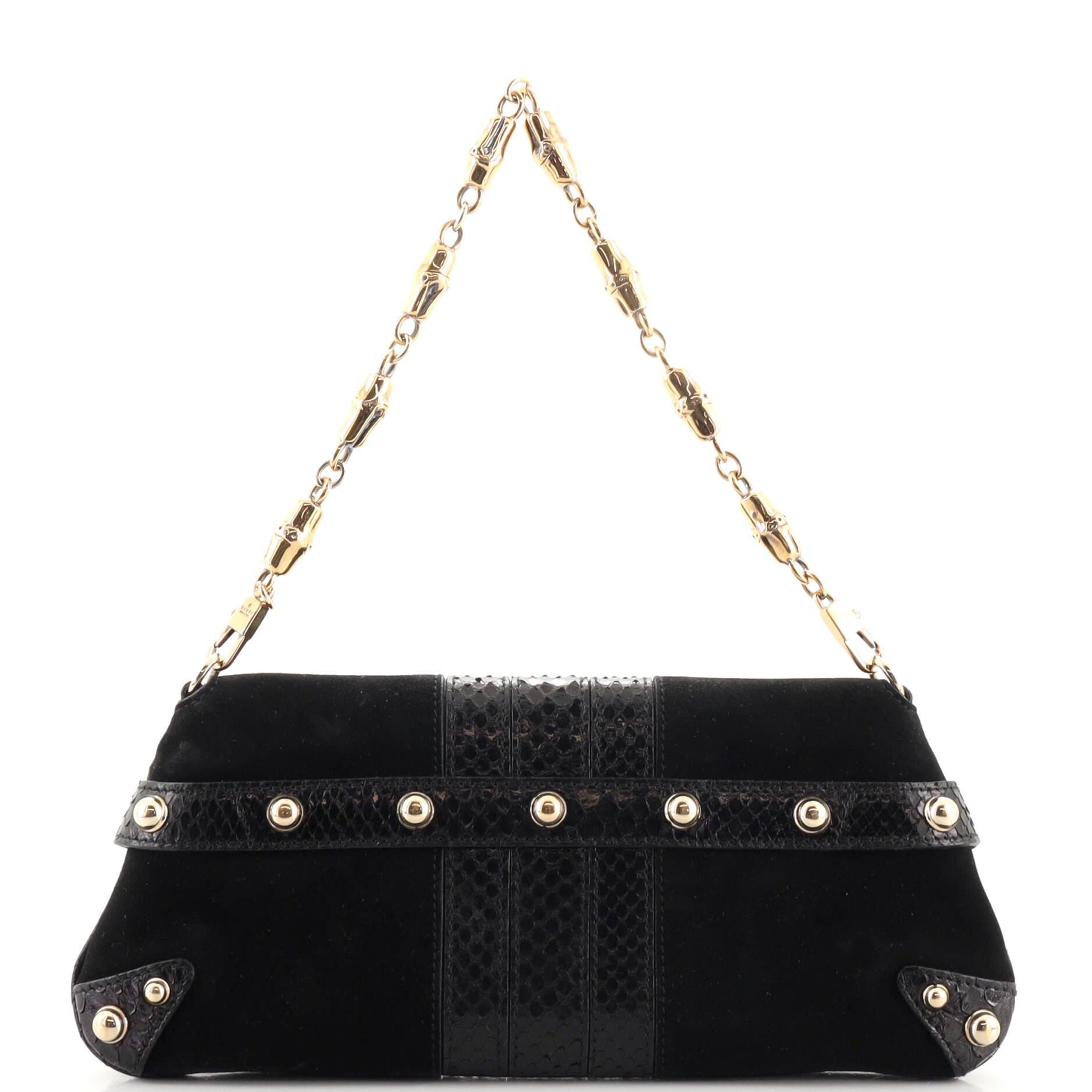 Horsebit Chain Clutch Suede with Snakeskin Medium