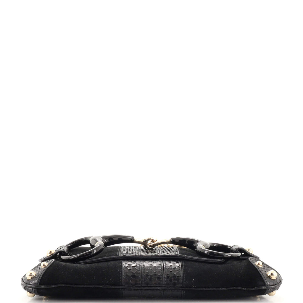 Horsebit Chain Clutch Suede with Snakeskin Medium