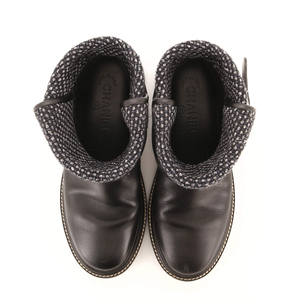 Women's Fold Over Moto Boots Leather and Tweed