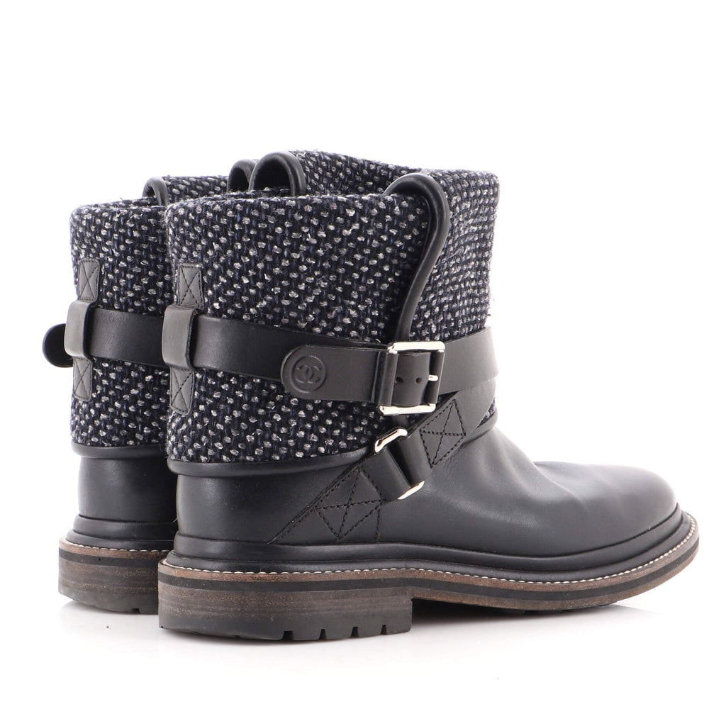 Women's Fold Over Moto Boots Leather and Tweed