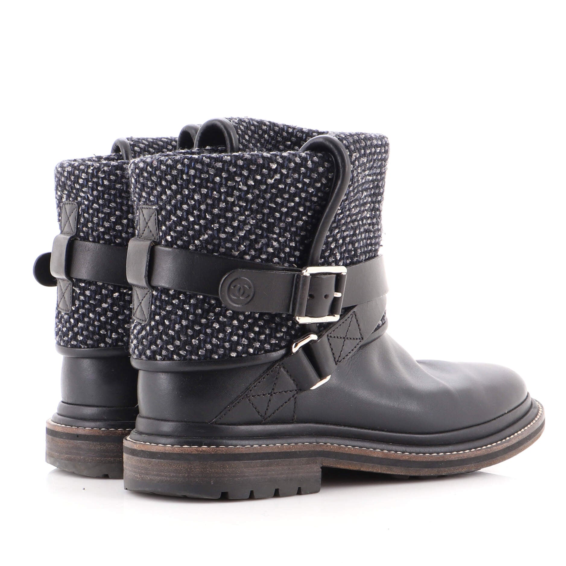 Women's Fold Over Moto Boots Leather and Tweed