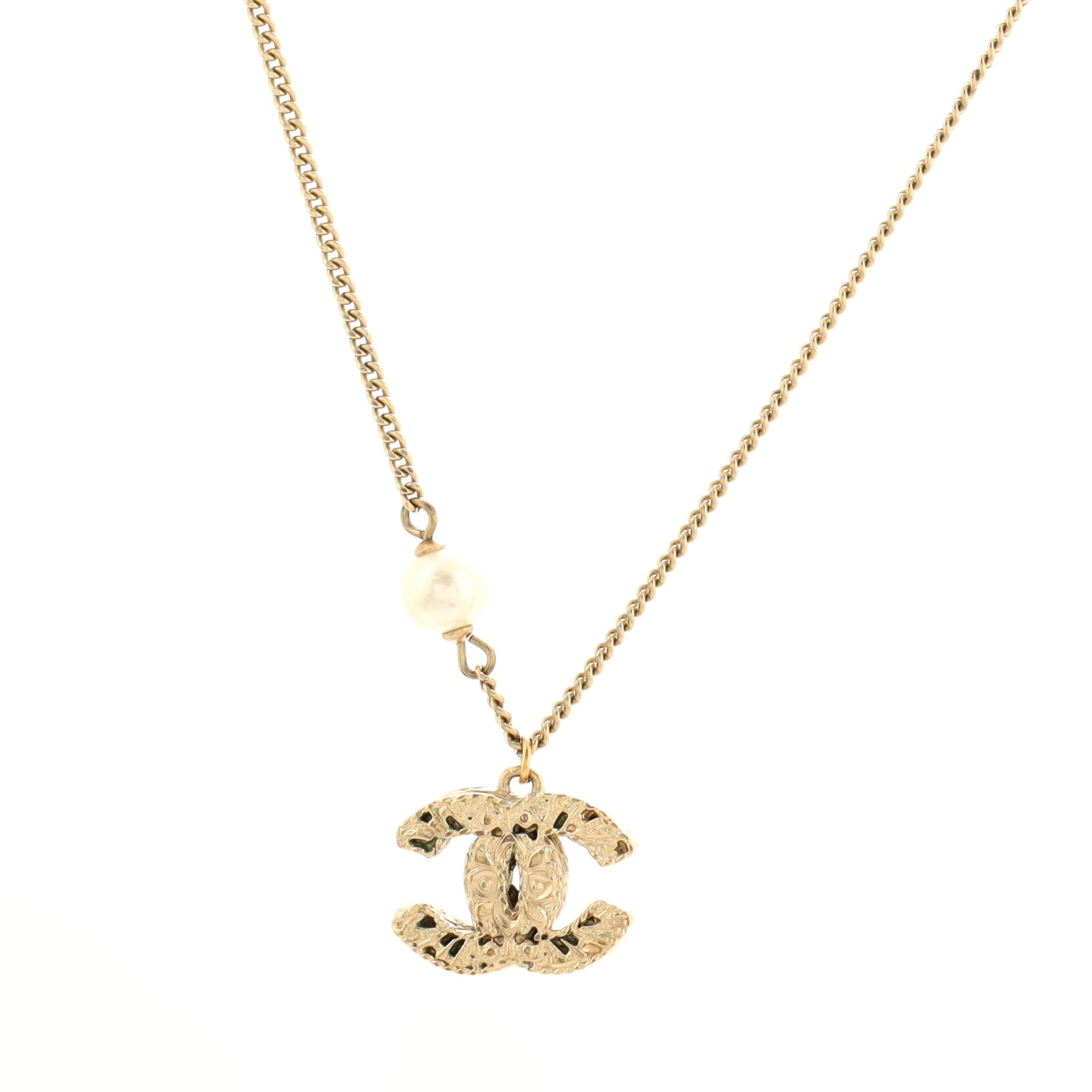 CC Pendant Chain Necklace Metal with Faux Pearl