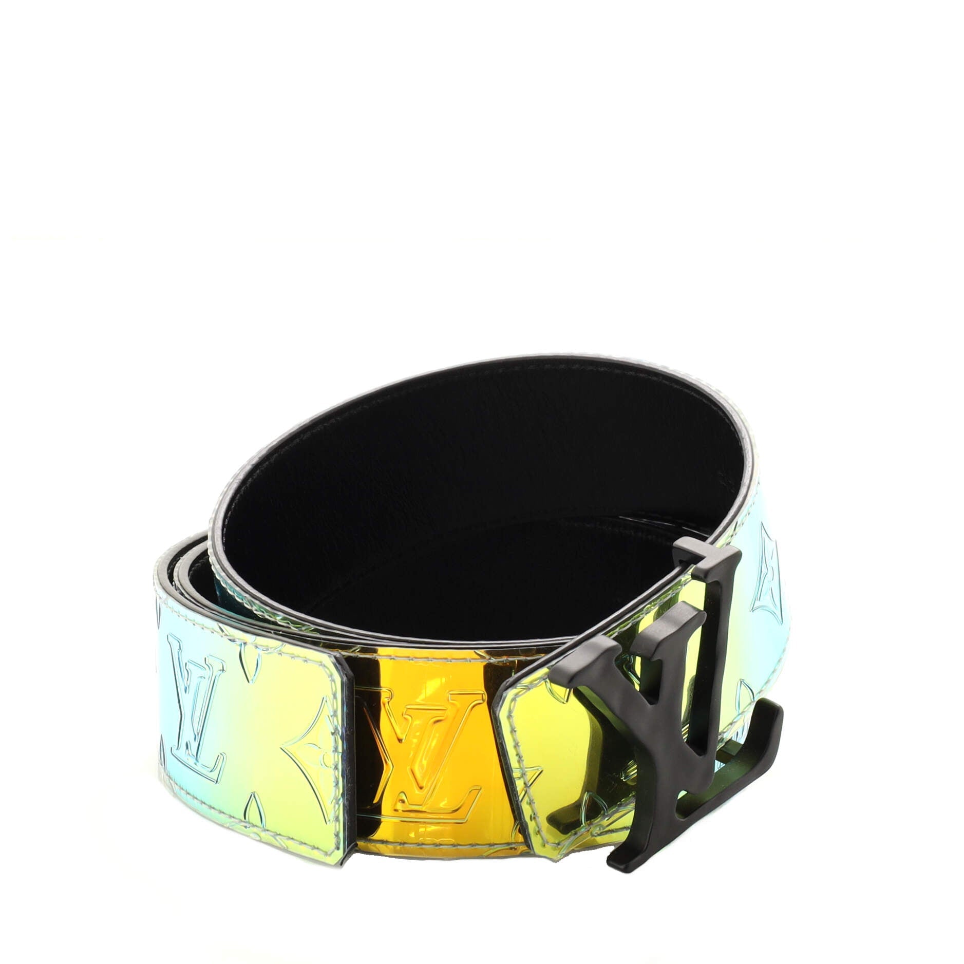 LV Shape Reversible Belt Limited Edition Monogram Prism PVC and Leather Wide 85