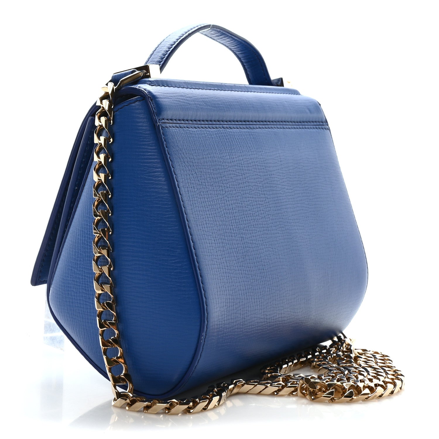 Textured Calfskin Mini Pandora Box Chain Crossbody Bag Blue