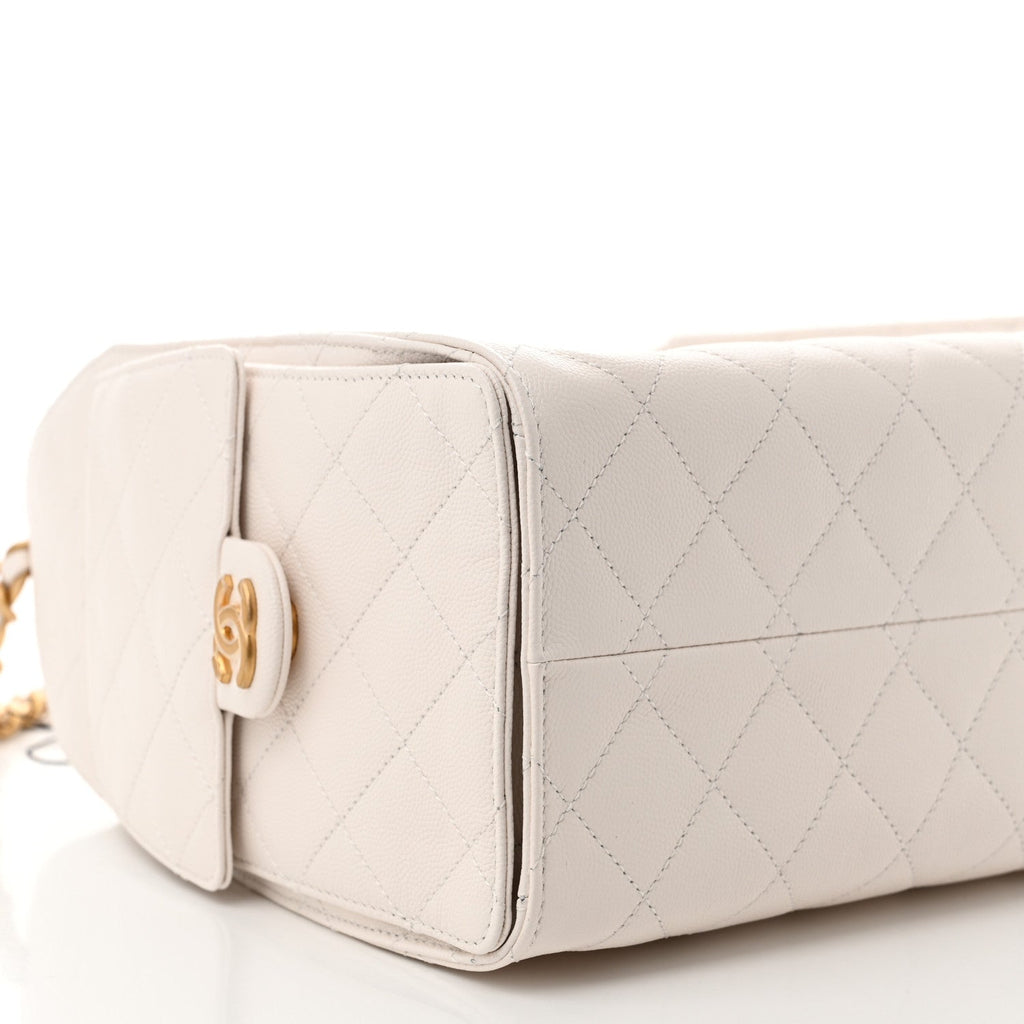 Caviar Quilted Small Chanel 25 Handbag White