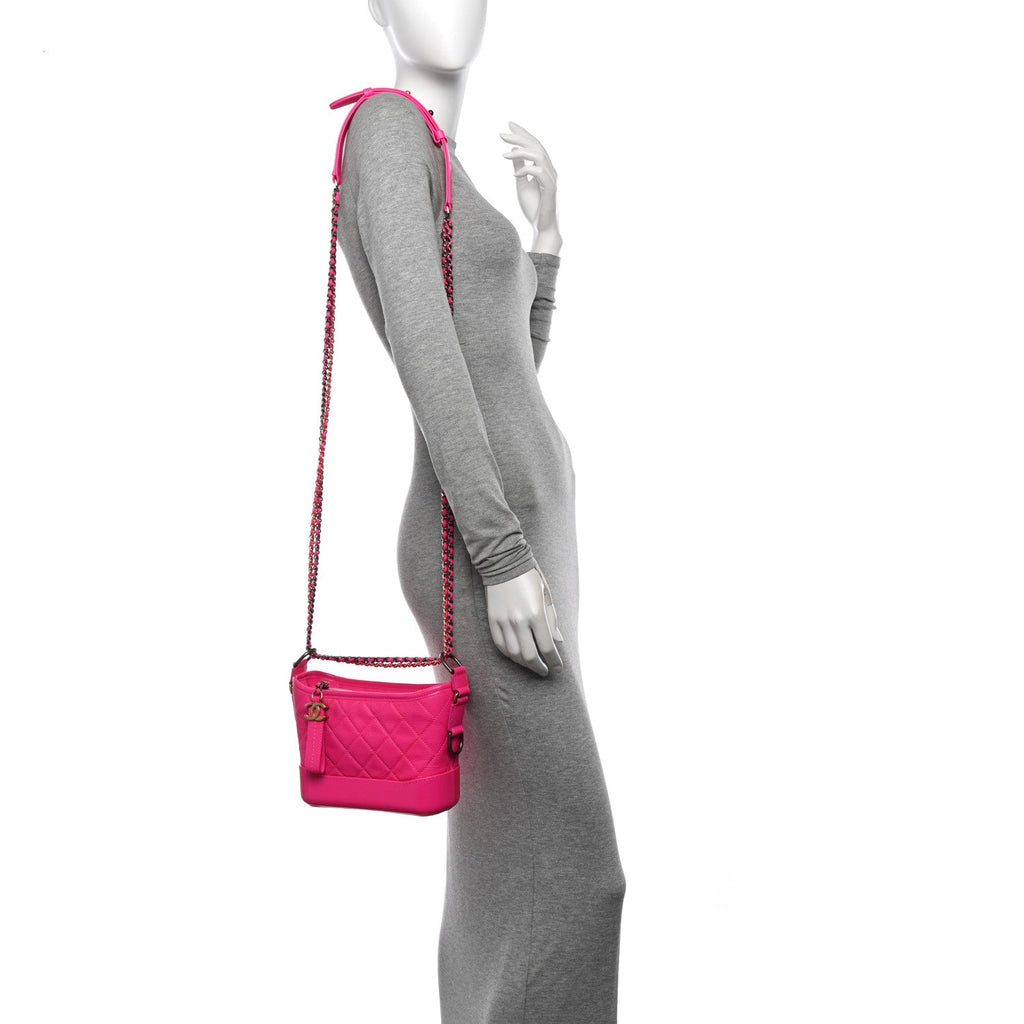 Goatskin Quilted Small Gabrielle Hobo Pink