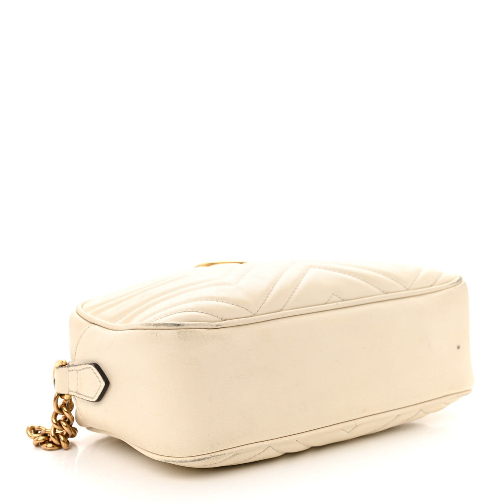 Calfskin Matelasse Small GG Marmont Chain Shoulder Bag White