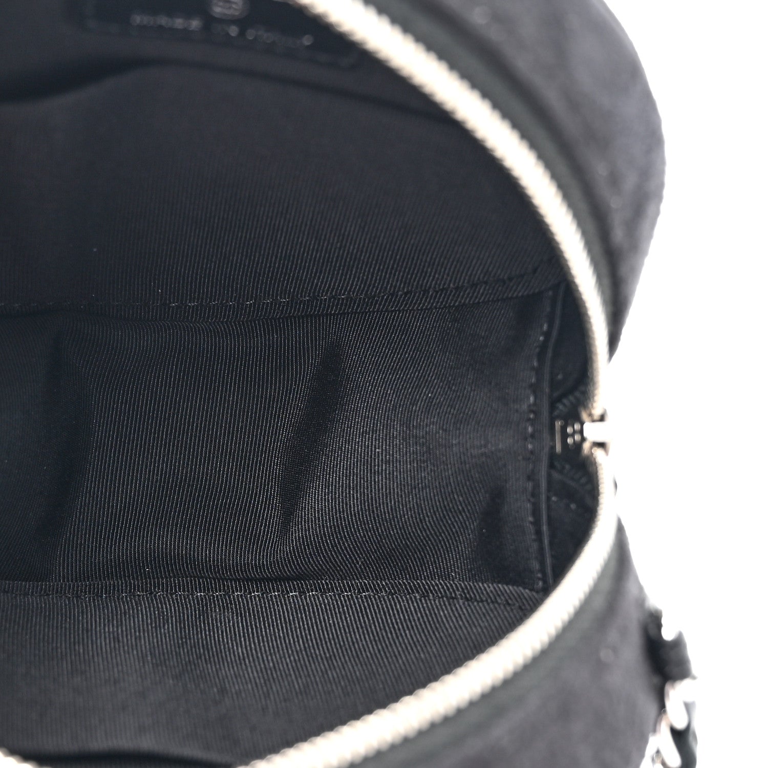 Suede Quilted Crystal Round Clutch With Logo Chain Black