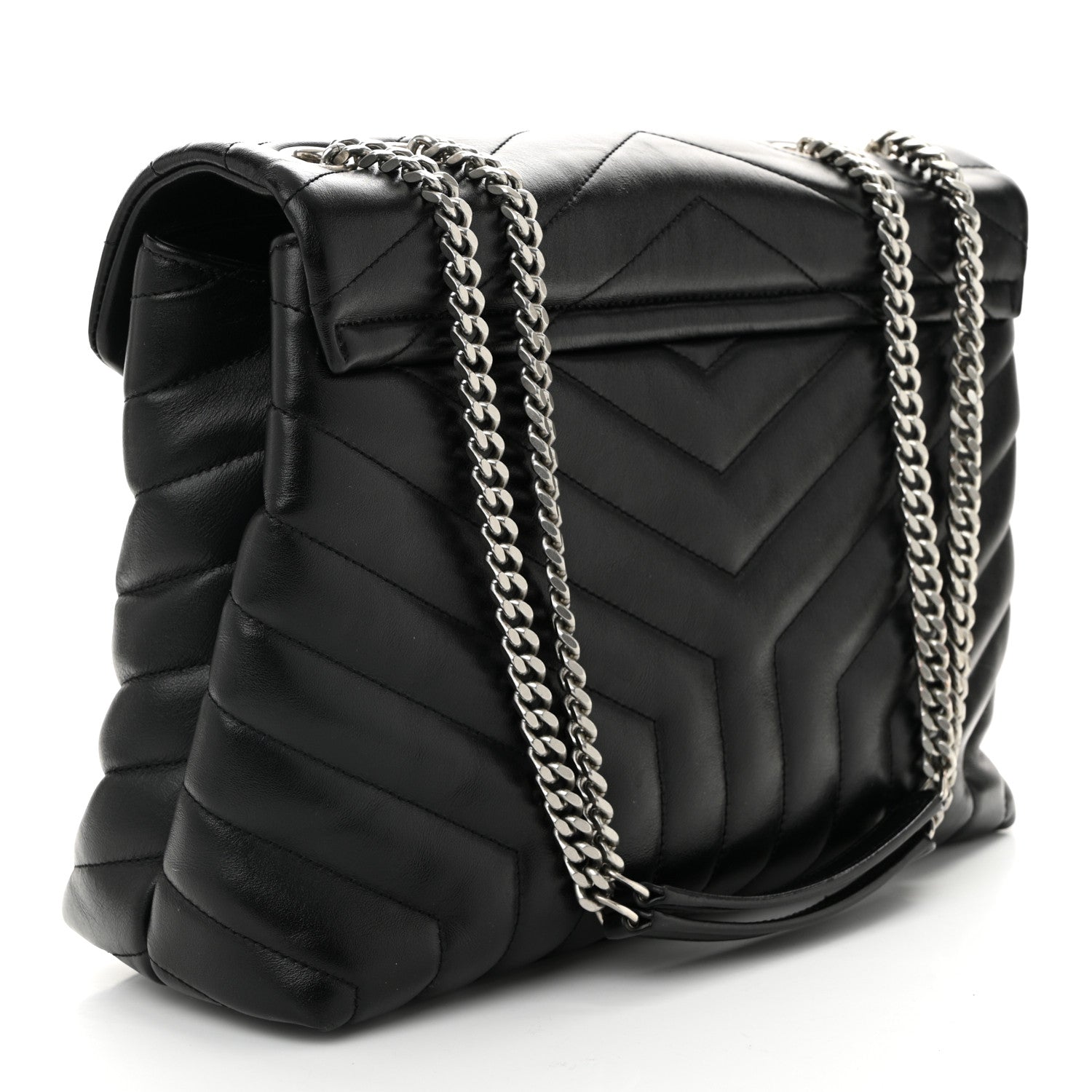 Calfskin Y Quilted Monogram Medium Loulou Chain Satchel Black