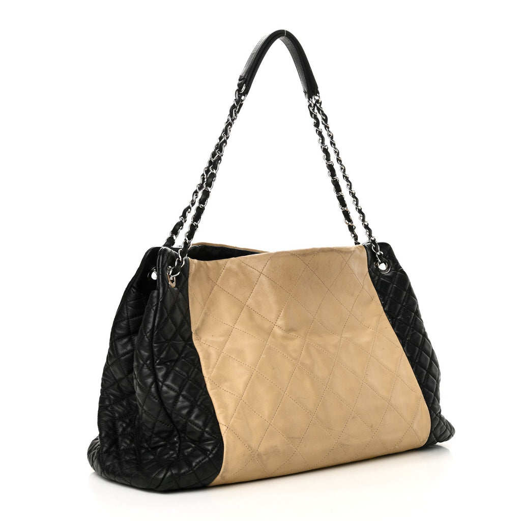 Lambskin Quilted Large CC Shopping Tote Black Rose Clair