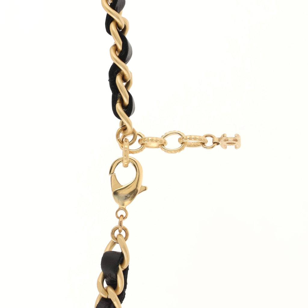 CC Camellia Long Necklace Metal with Leather and Faux Pearls