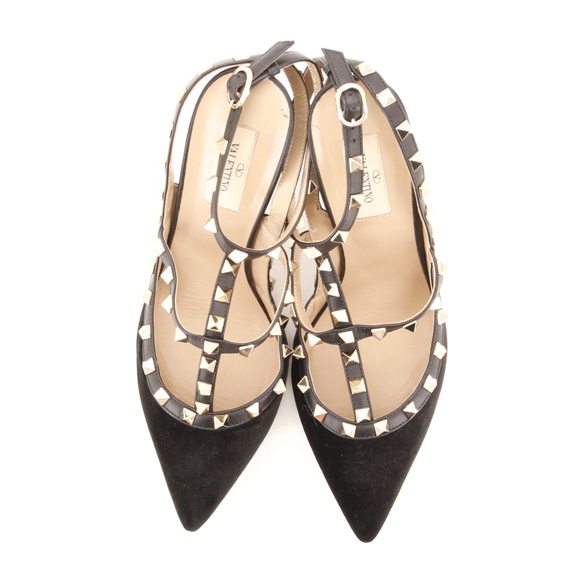 Women's Rockstud Caged Ankle Strap Pumps Suede 100
