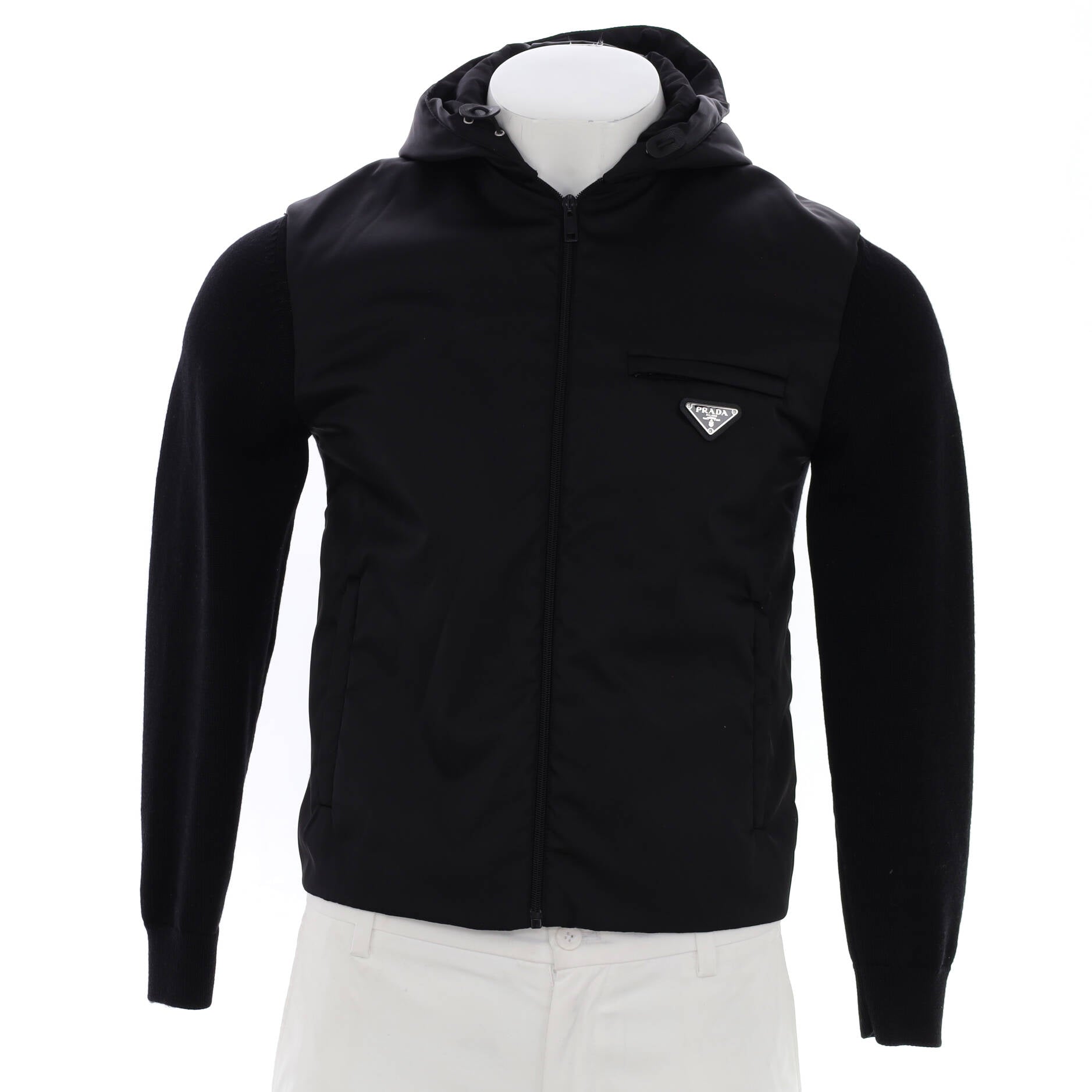 Men's Triangle Logo Zip Hoodie Wool and Re-Nylon Gabardine