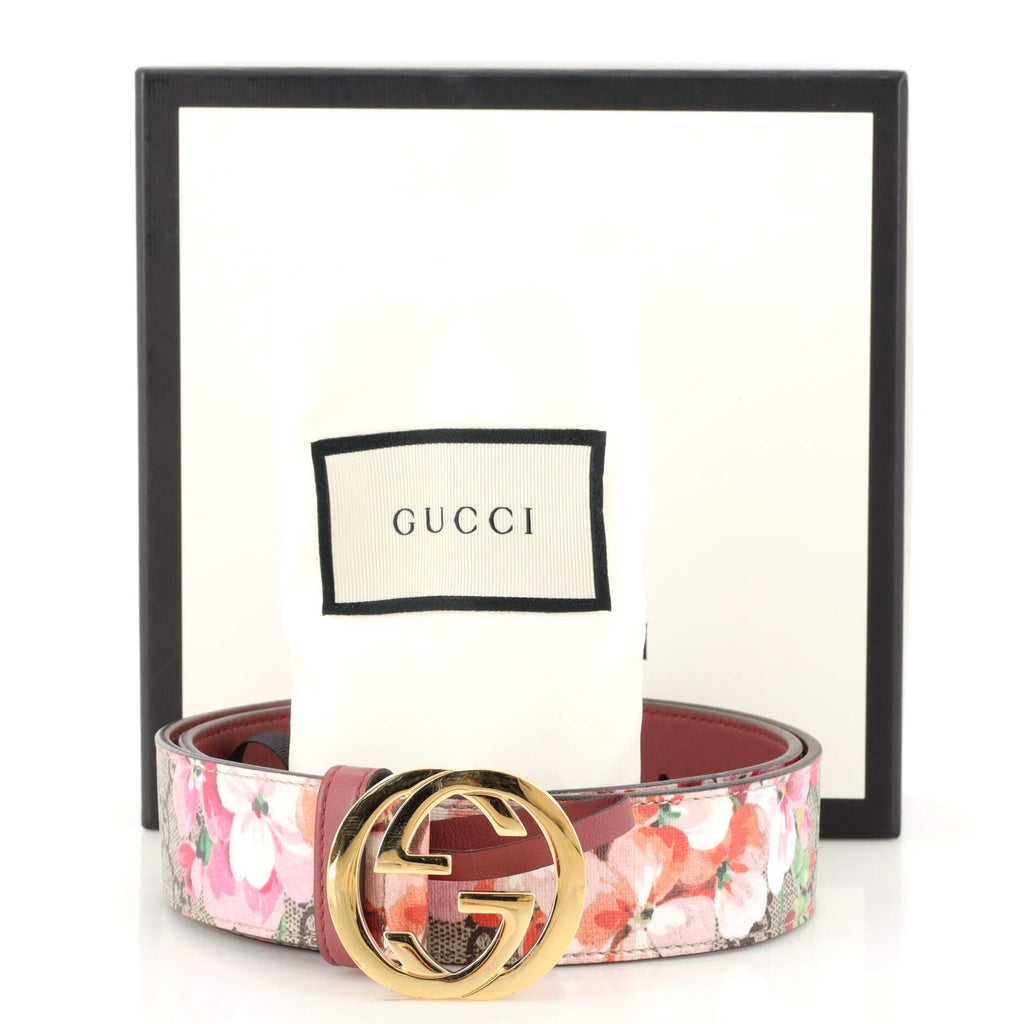 Interlocking G Belt Blooms Print GG Coated Canvas Wide 80