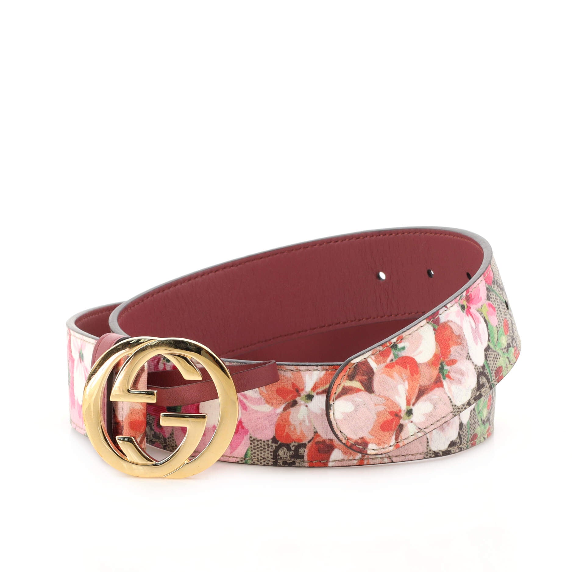 Interlocking G Belt Blooms Print GG Coated Canvas Wide 80