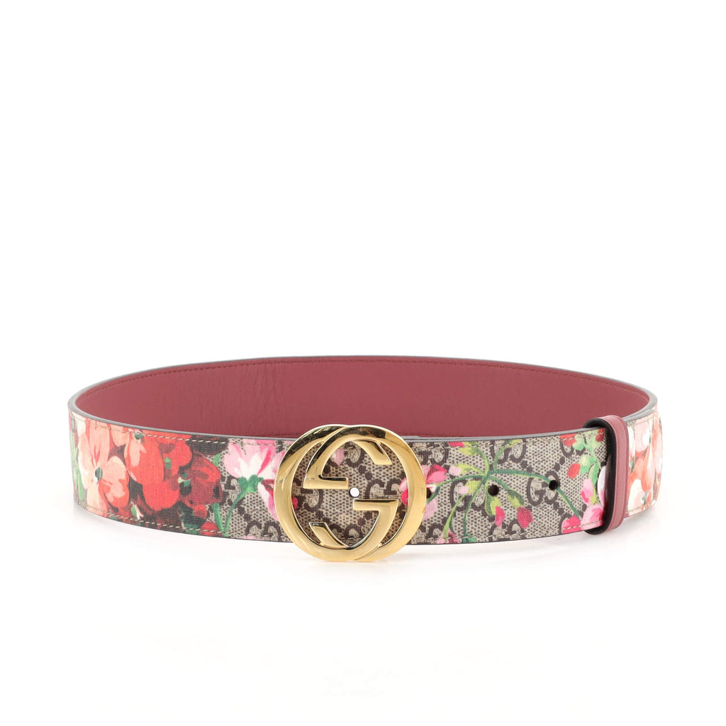 Interlocking G Belt Blooms Print GG Coated Canvas Wide 80