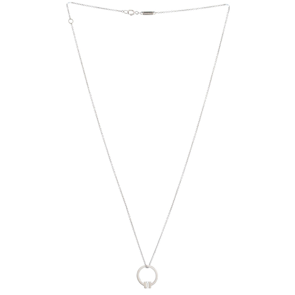 T Circle Pendant Necklace 18K White Gold with Diamond