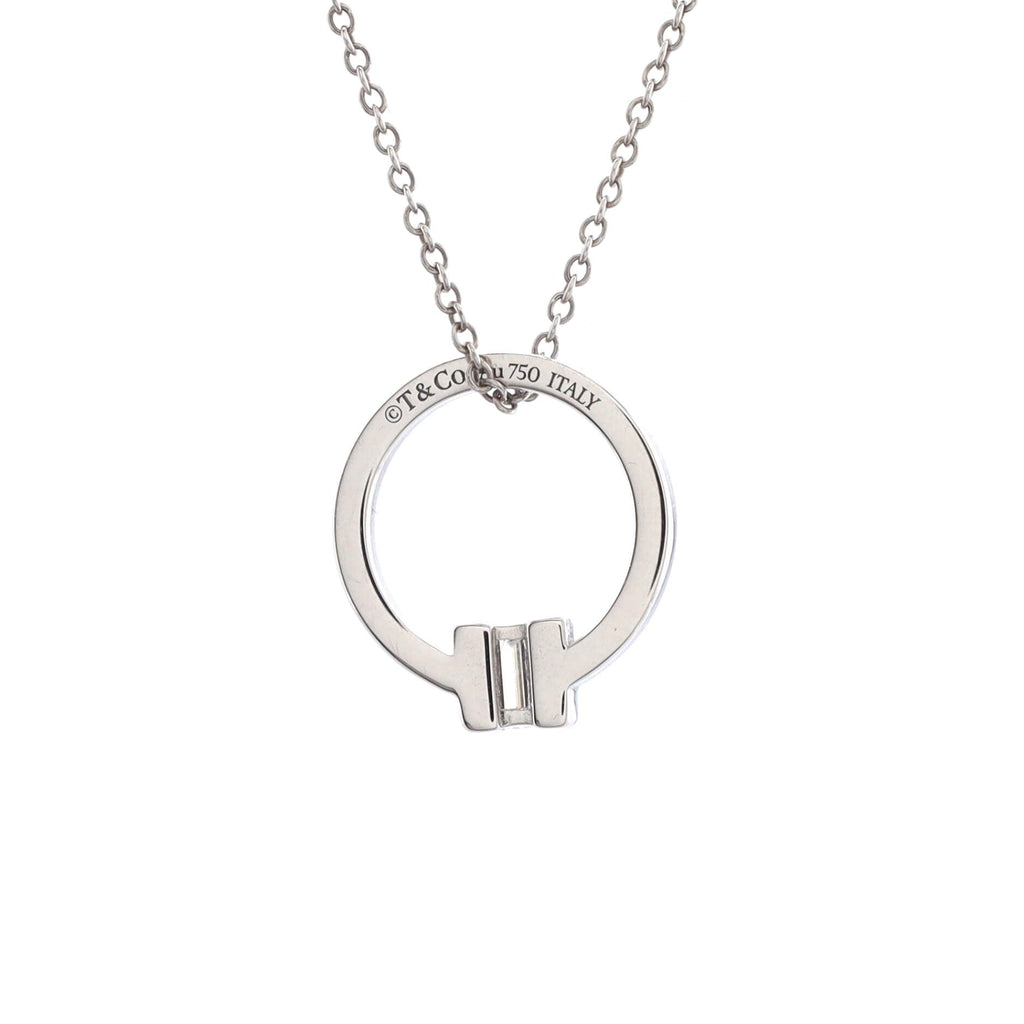 T Circle Pendant Necklace 18K White Gold with Diamond