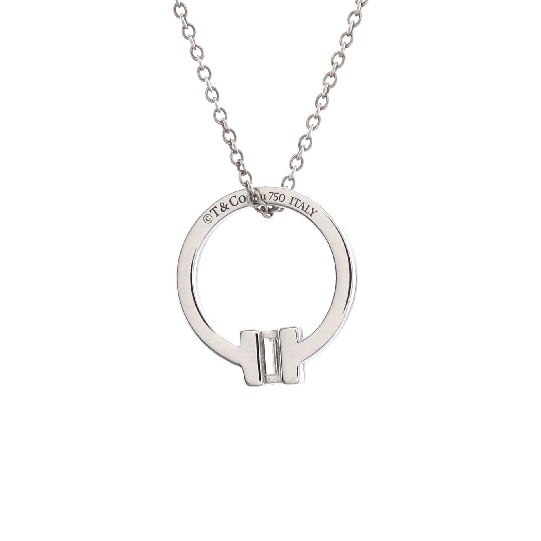 T Circle Pendant Necklace 18K White Gold with Diamond