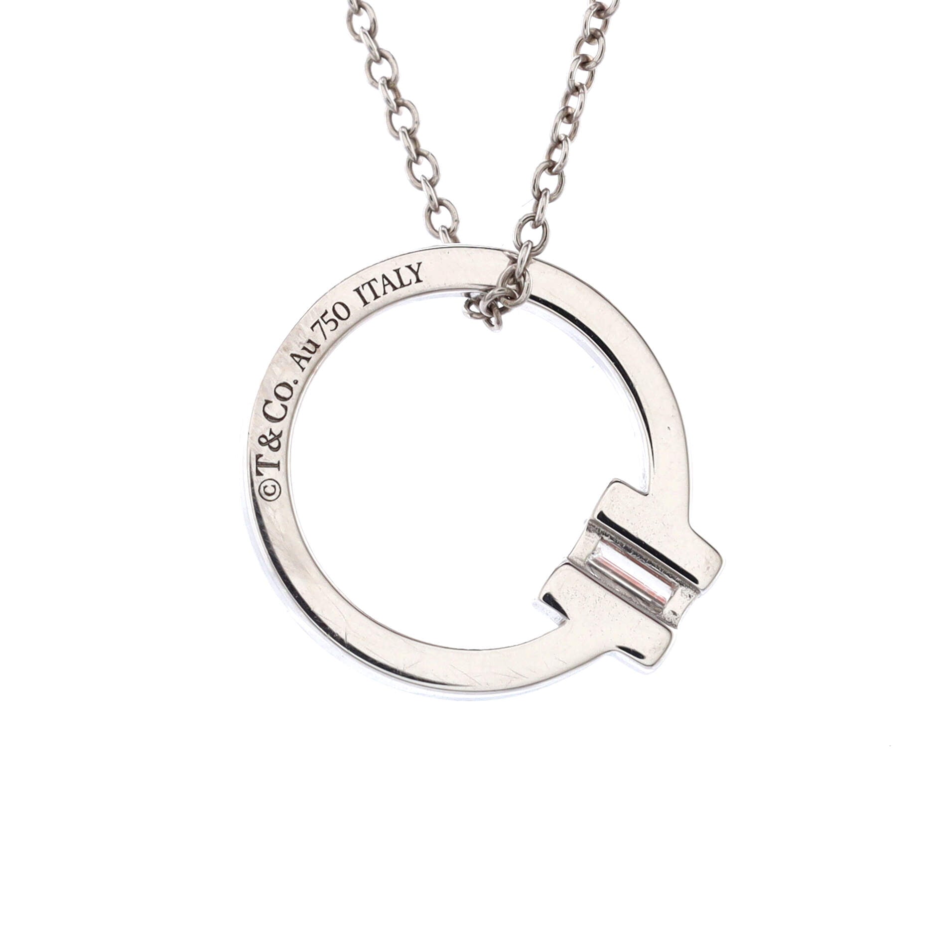 T Circle Pendant Necklace 18K White Gold with Diamond