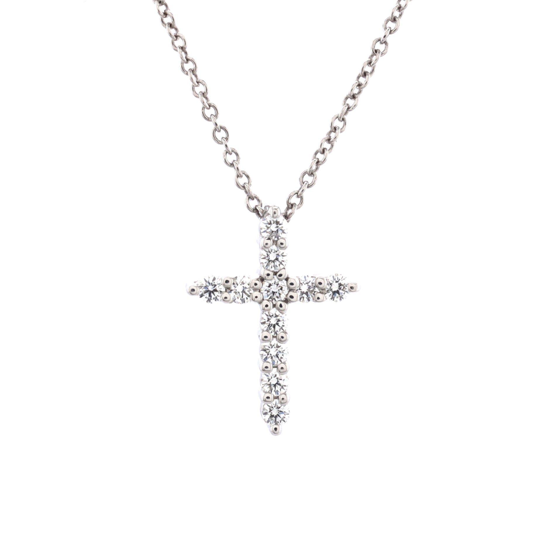 Cross Pendant Necklace Platinum with Diamonds Mini