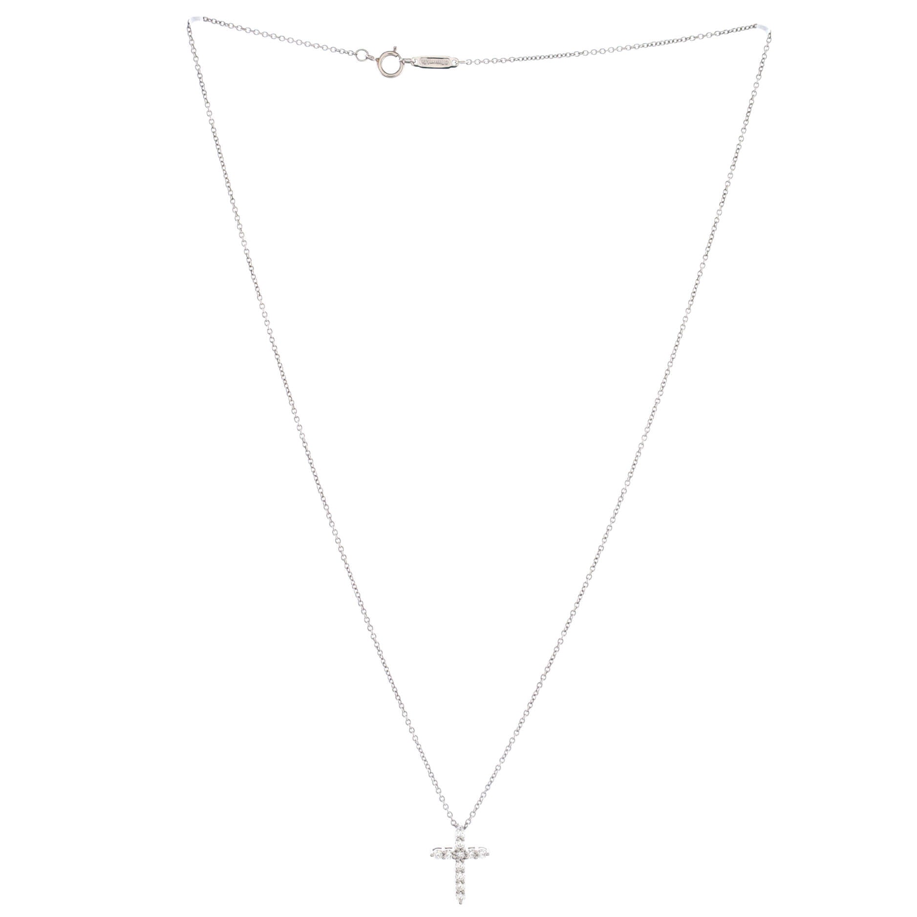 Cross Pendant Necklace Platinum with Diamonds Mini