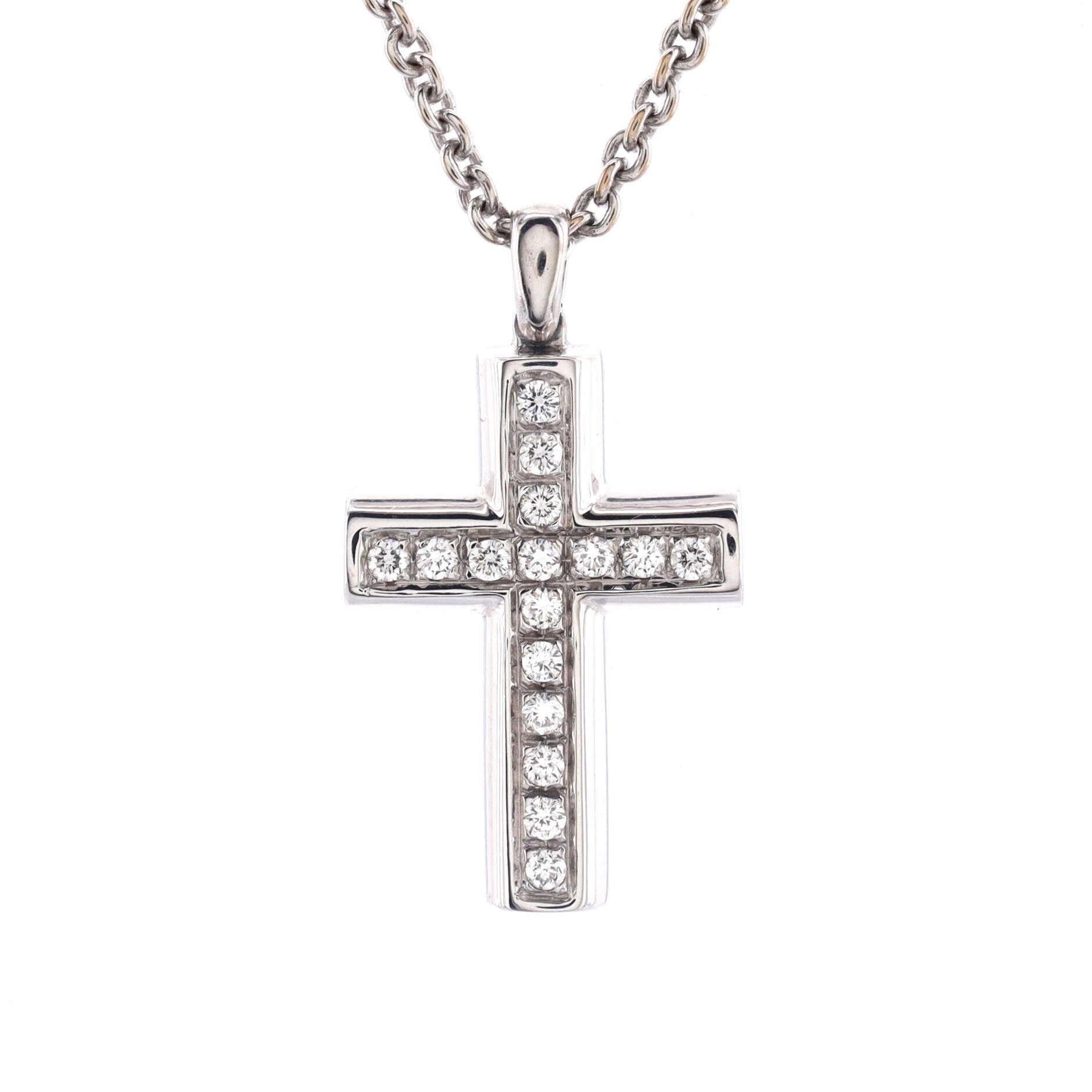 Latin Cross Necklace 18K White Gold and Diamonds