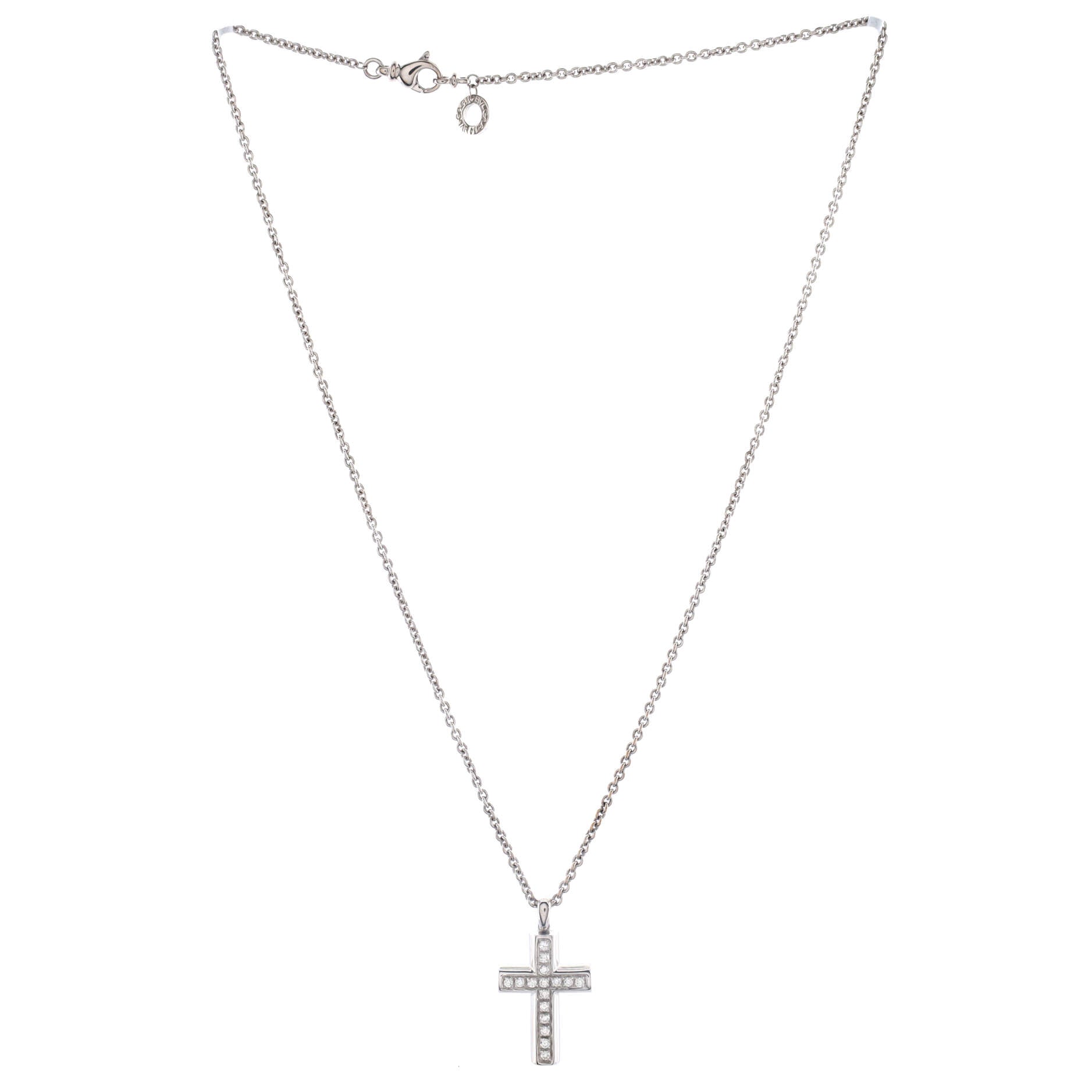 Latin Cross Necklace 18K White Gold and Diamonds