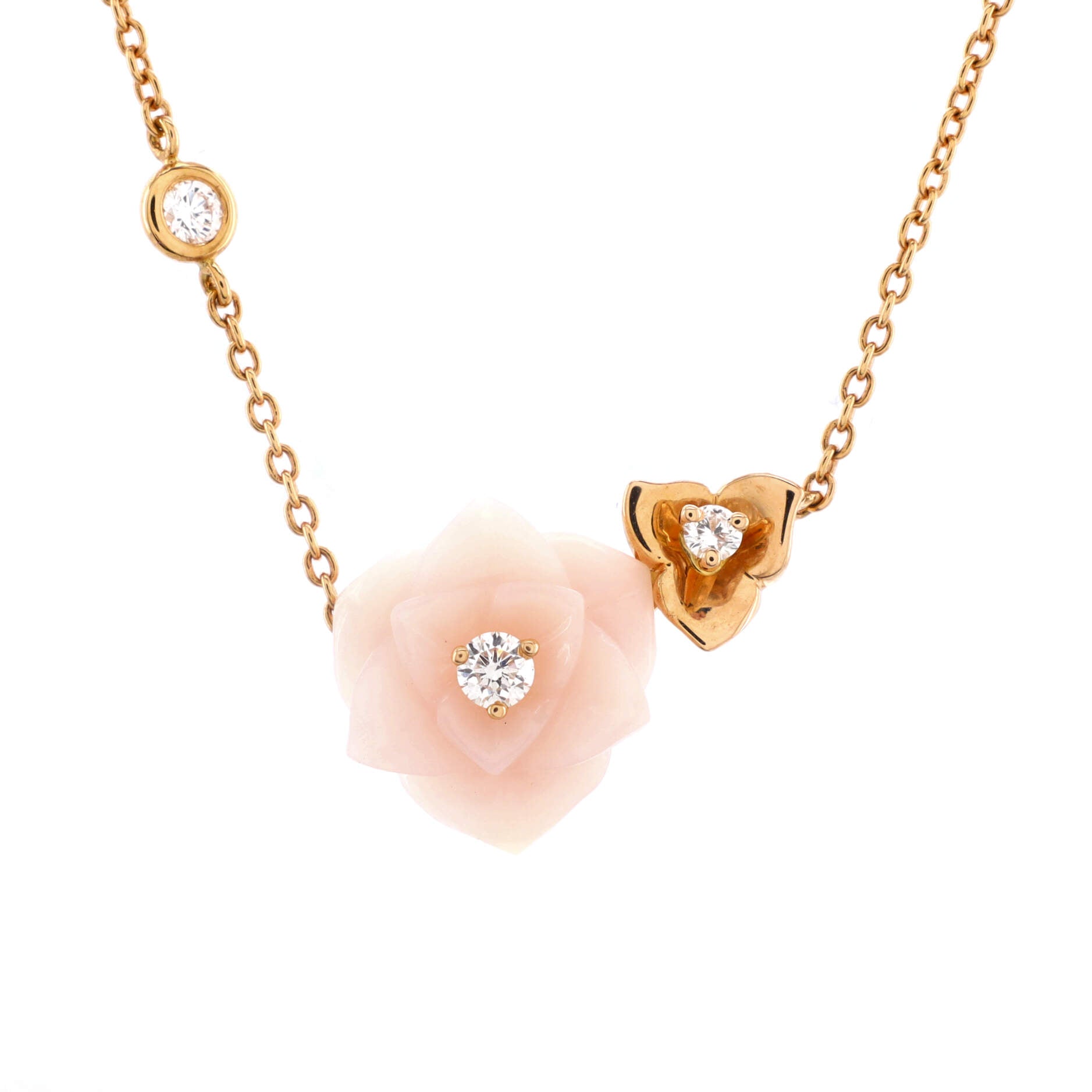 Rose Pendant Necklace 18K Rose Gold with Diamonds and Opal