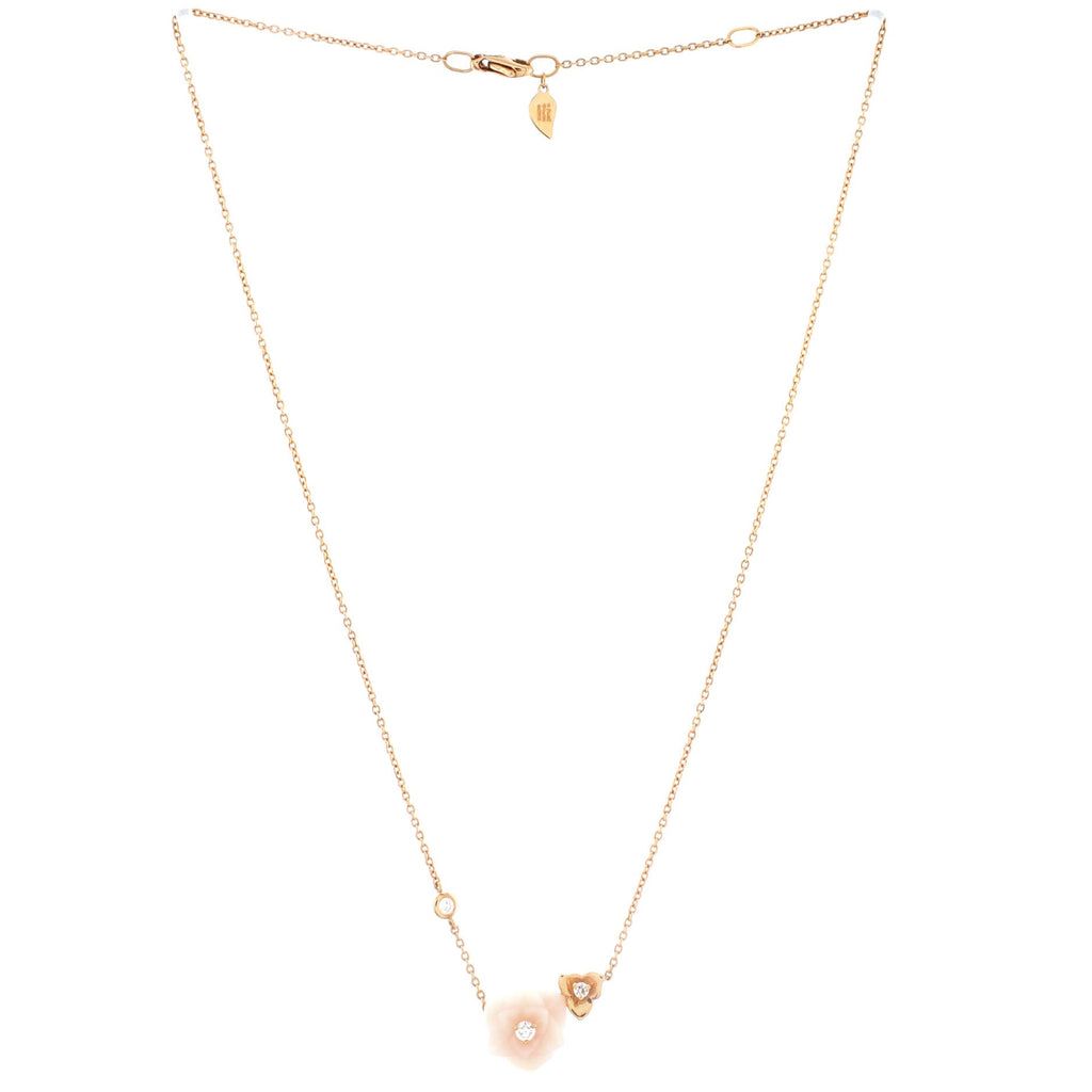 Rose Pendant Necklace 18K Rose Gold with Diamonds and Opal