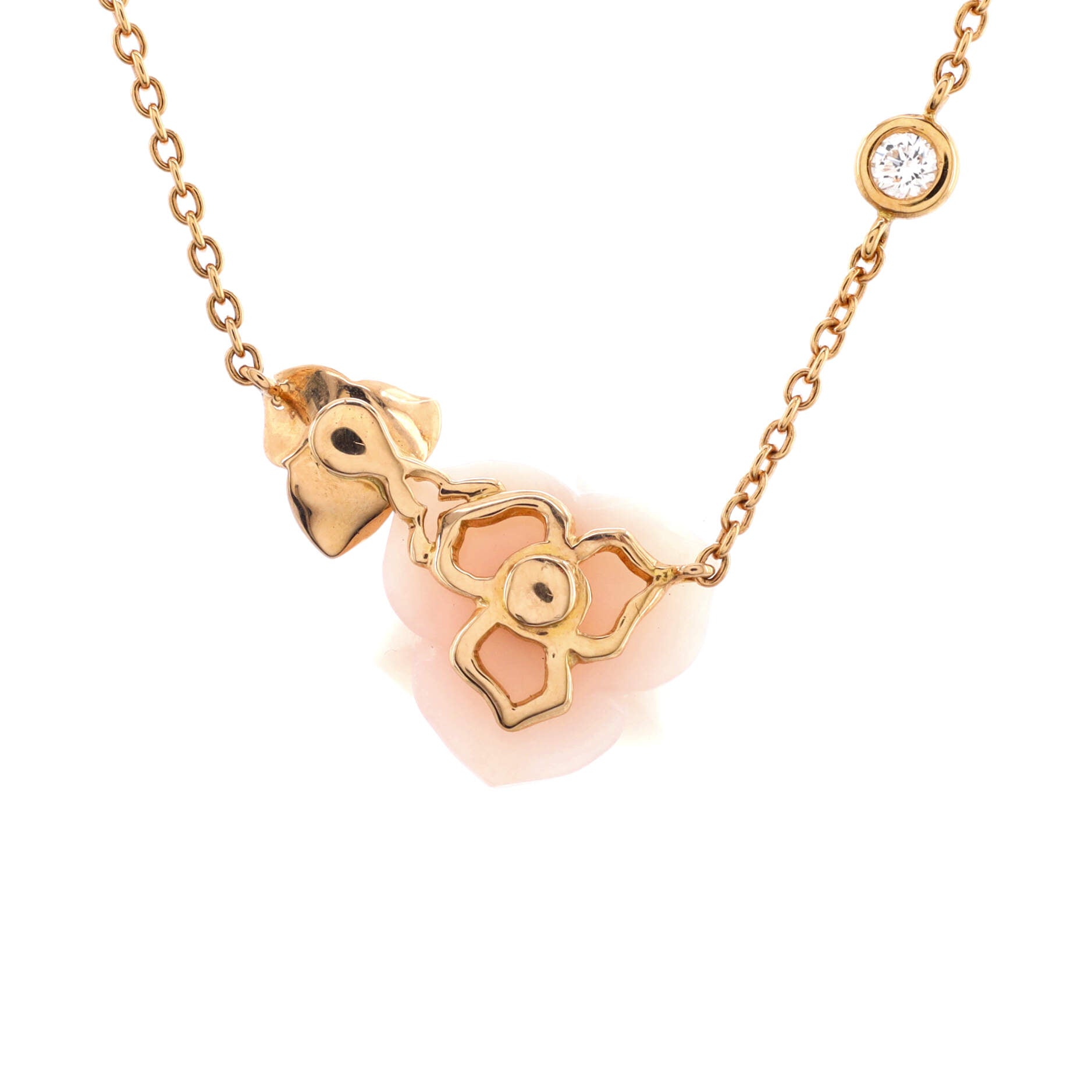 Rose Pendant Necklace 18K Rose Gold with Diamonds and Opal