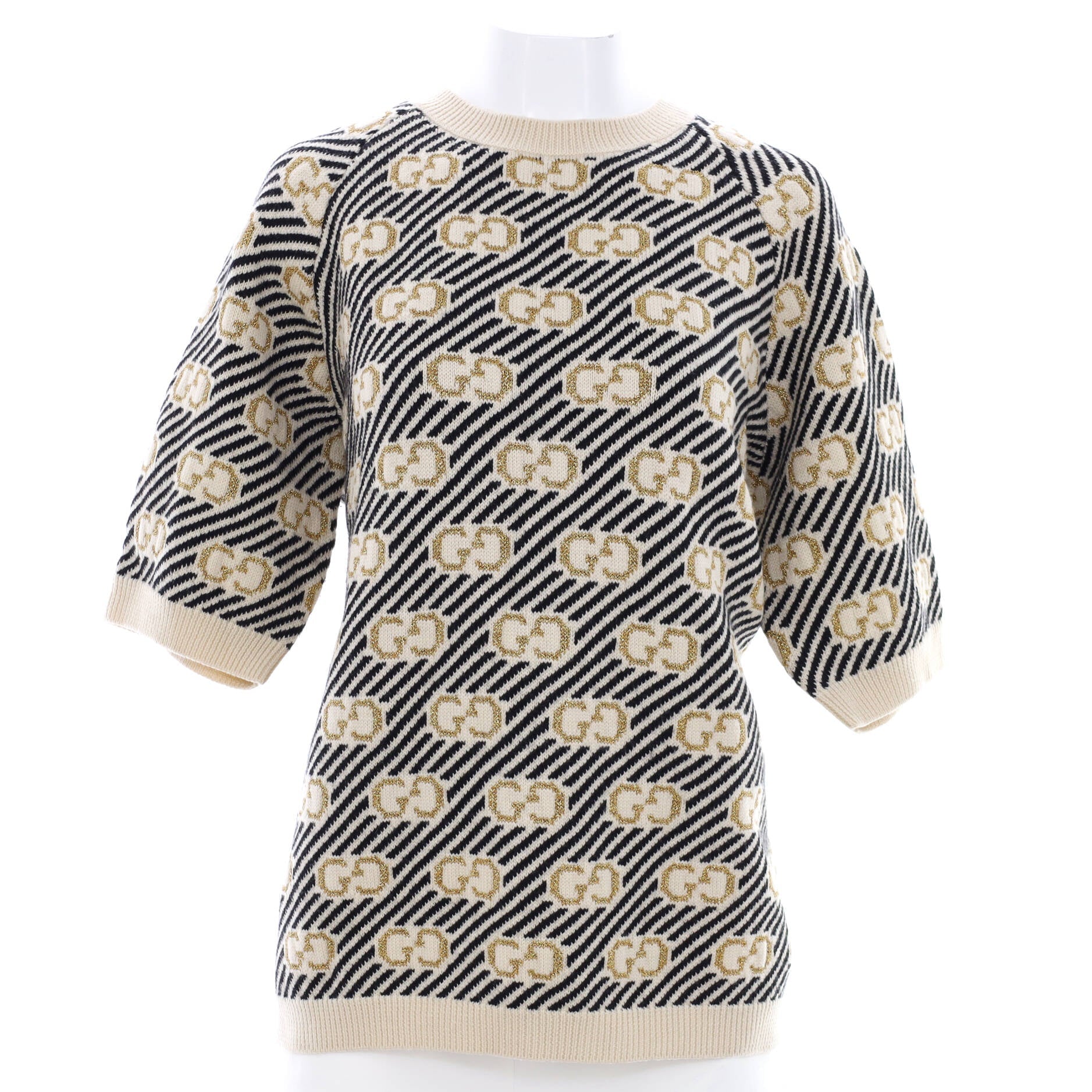 Women's Short Sleeve Crewneck Sweater GG Wool, Mixed Fibers and Polyamide