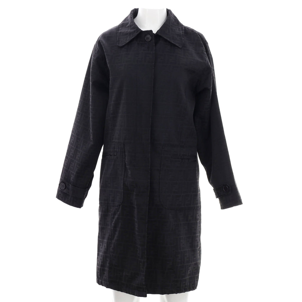 Women's Vintage Trench Coat Zucca Print Polyester Blend