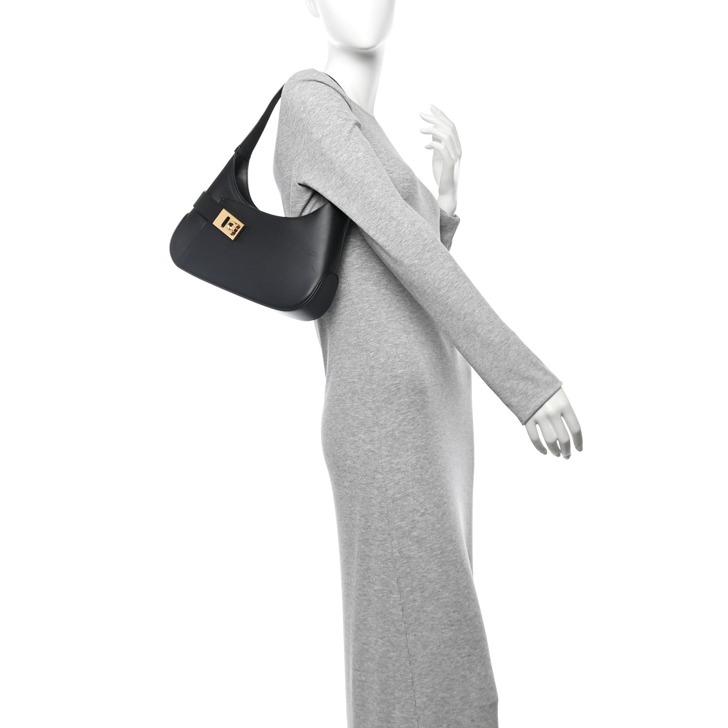 Soft Calfskin Gancini Hobo Black