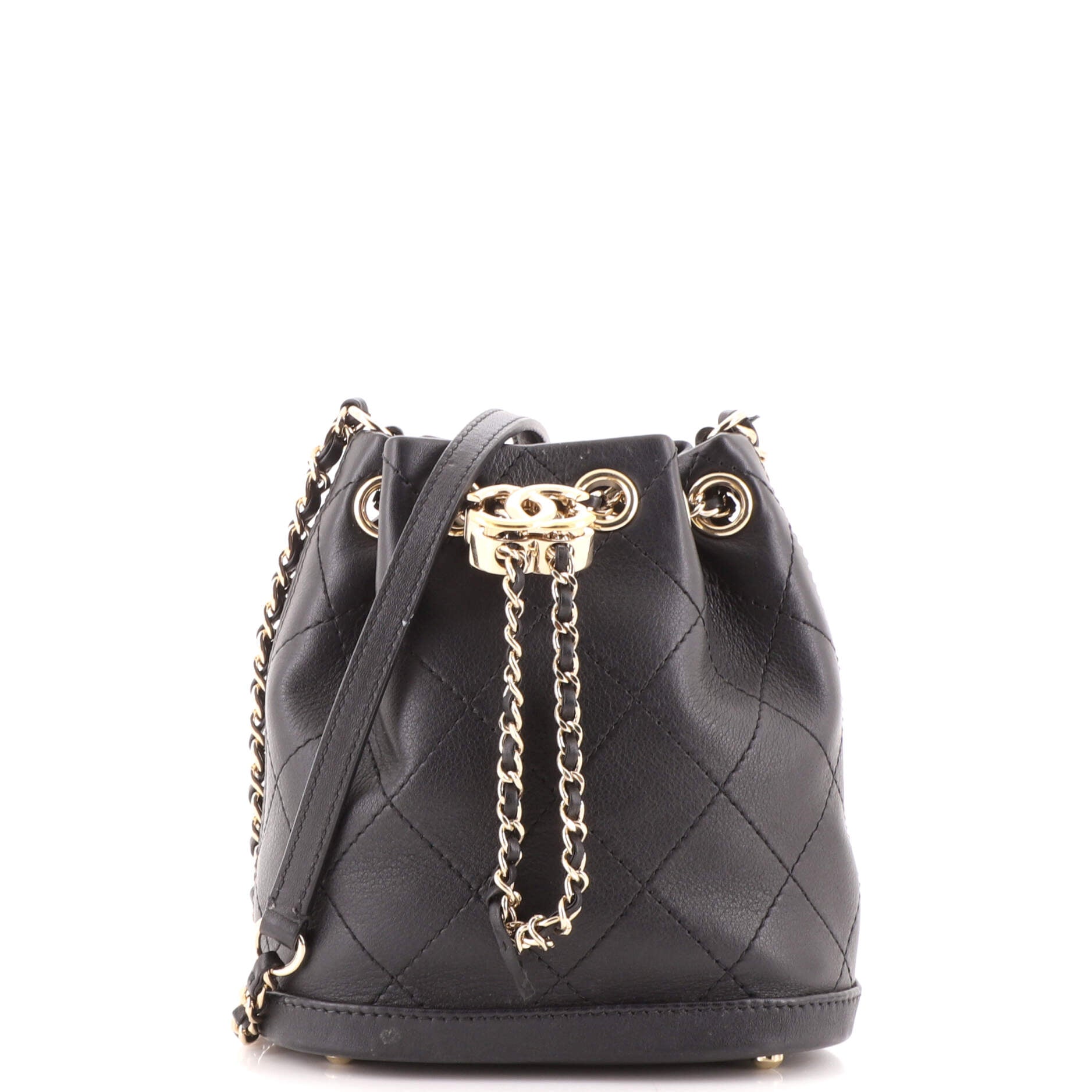 CC Drawstring Bucket Bag Quilted Calfskin Mini