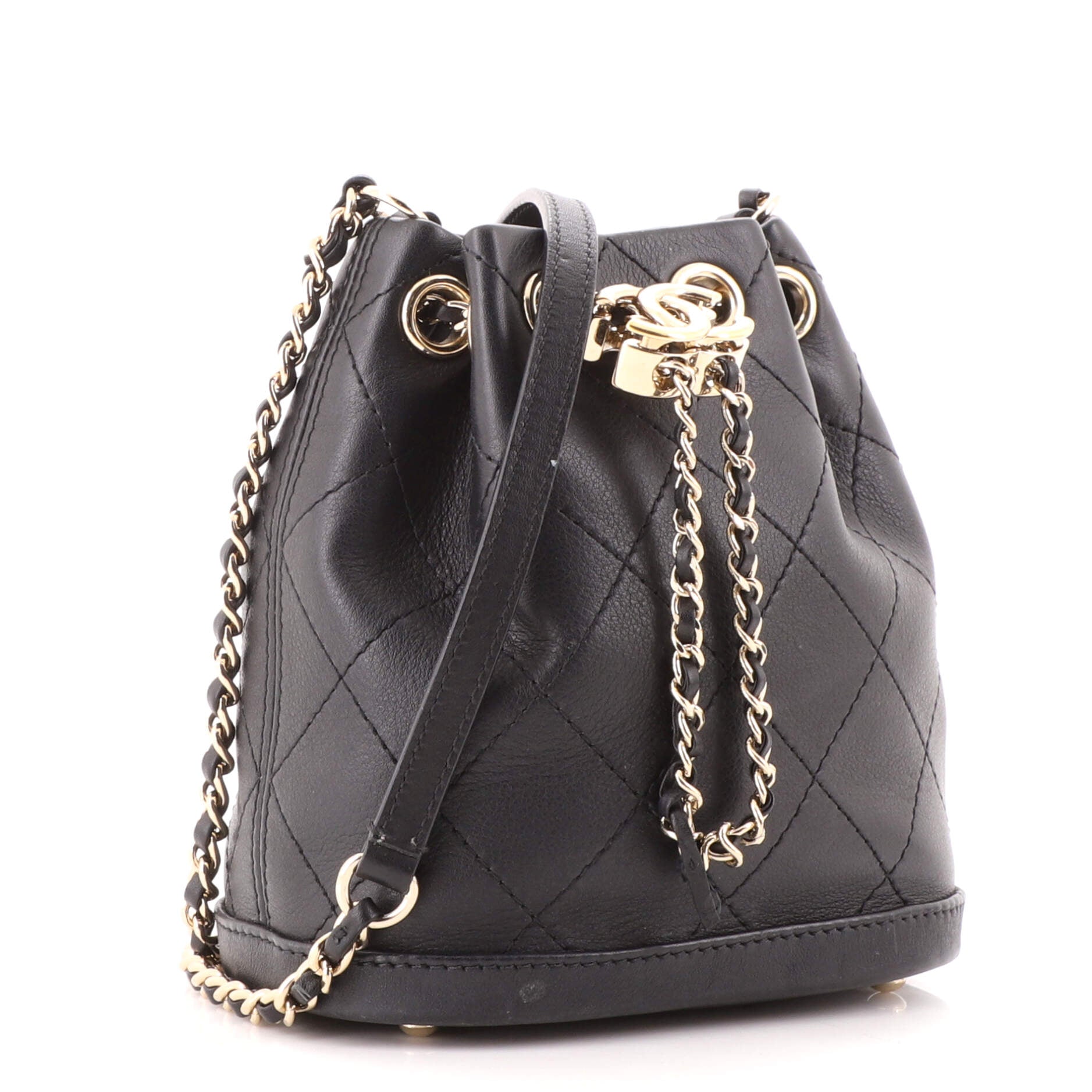 CC Drawstring Bucket Bag Quilted Calfskin Mini