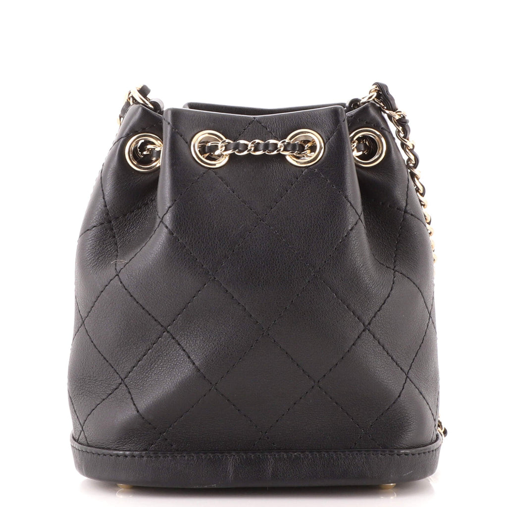 CC Drawstring Bucket Bag Quilted Calfskin Mini