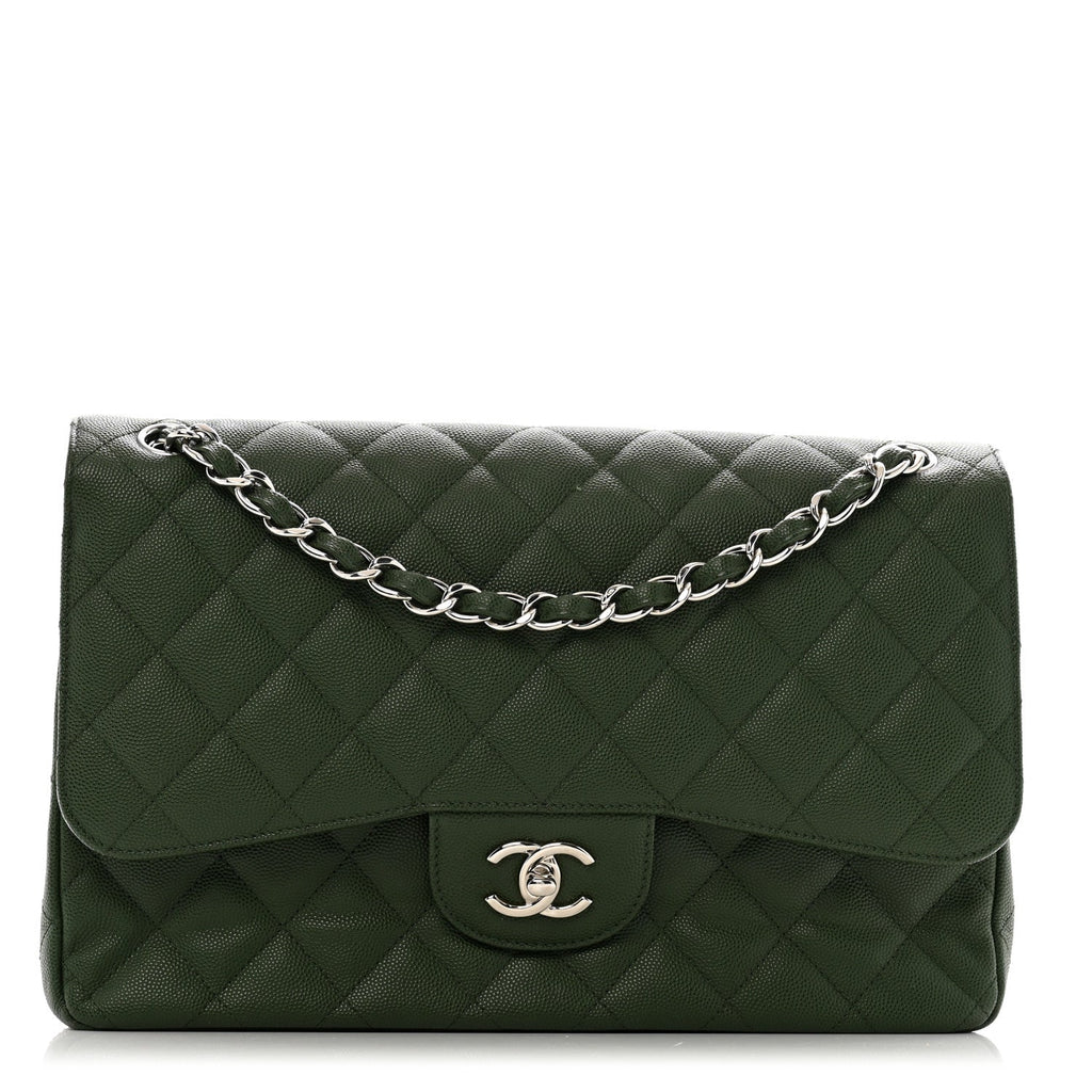 Caviar Quilted Jumbo Double Flap Green