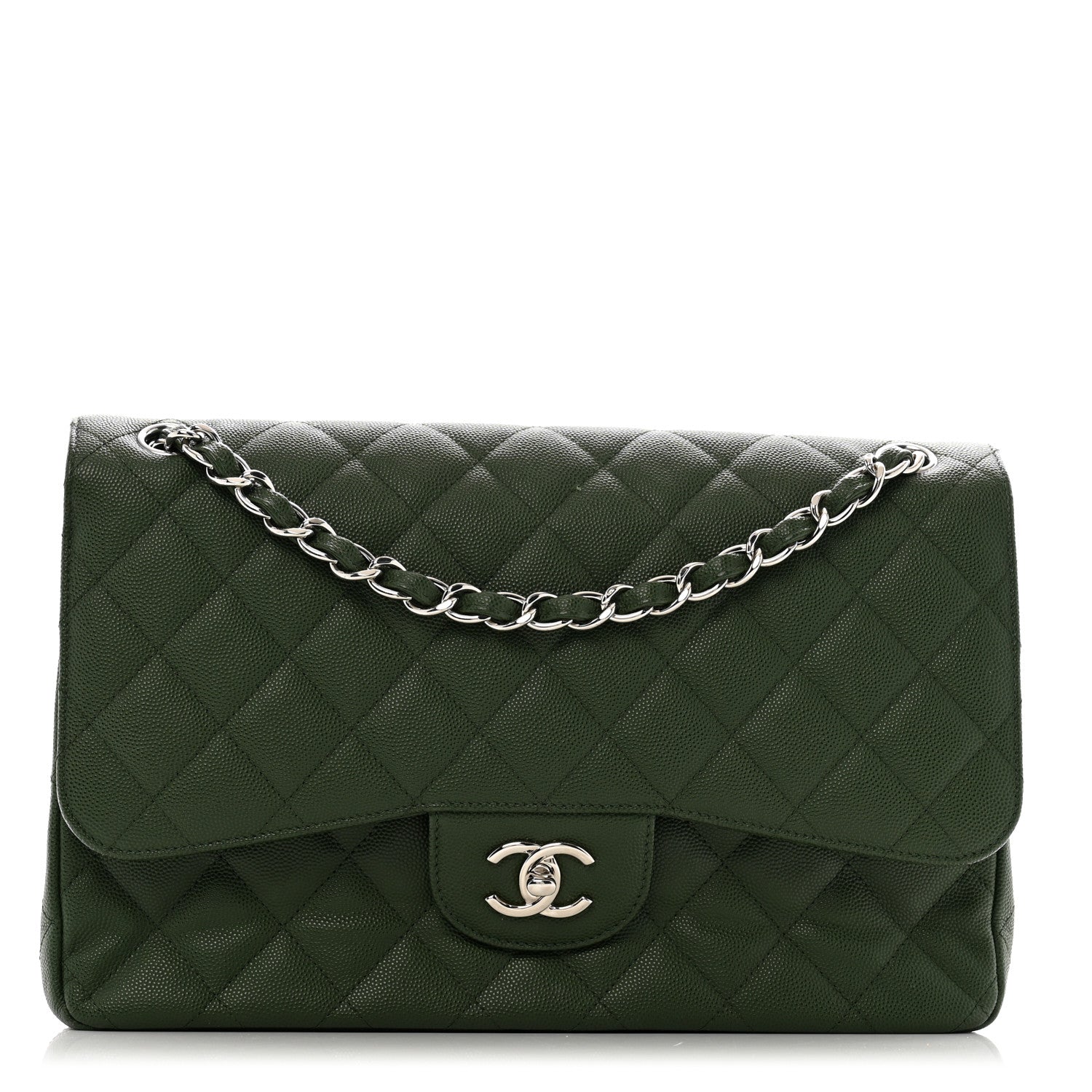 Caviar Quilted Jumbo Double Flap Green