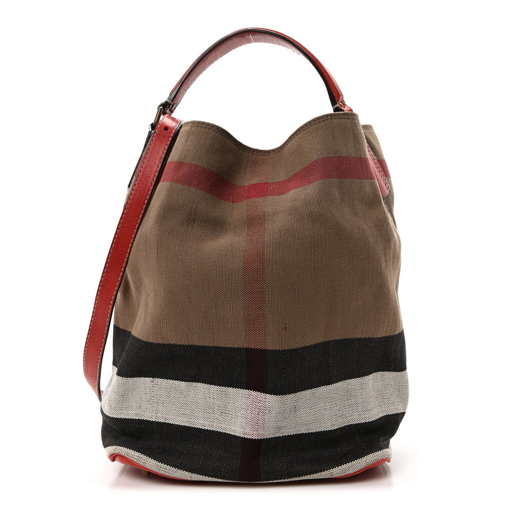 Canvas Mega Check Medium Ashby Bucket Bag Red